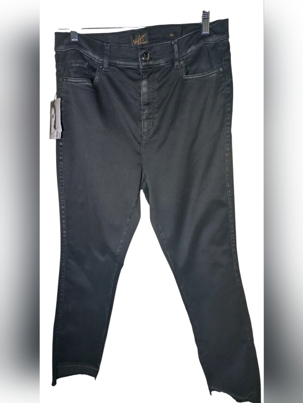 Ashley Graham x Marina Rinaldi Black Jeans Plus 18 / 27 NWT High Low Frayed Hem